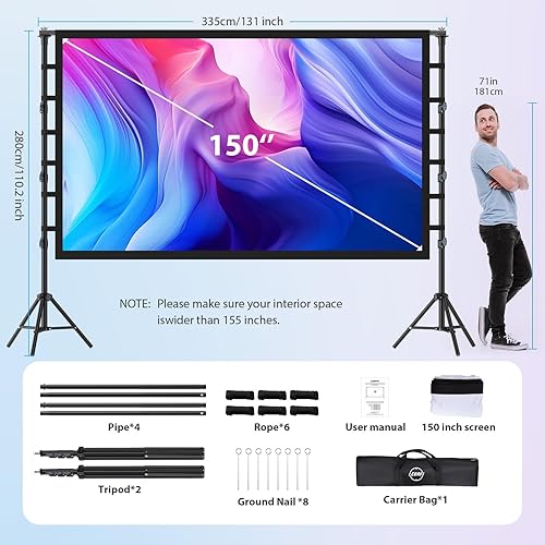 Miniatura 5 de Outdoor Projector Screen with Stand: LEORFI 150 inch Projector Screen Portable, Indoor Projections Screen and Stand, Rear Front Movie Screen 16:9 4K