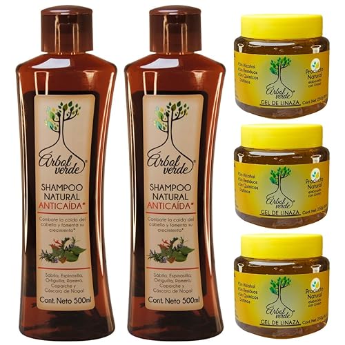 Arbol Verde Kit 2 Champú Anticaída 16.9 fl oz y 3 Linaza Gel 8.82 oz