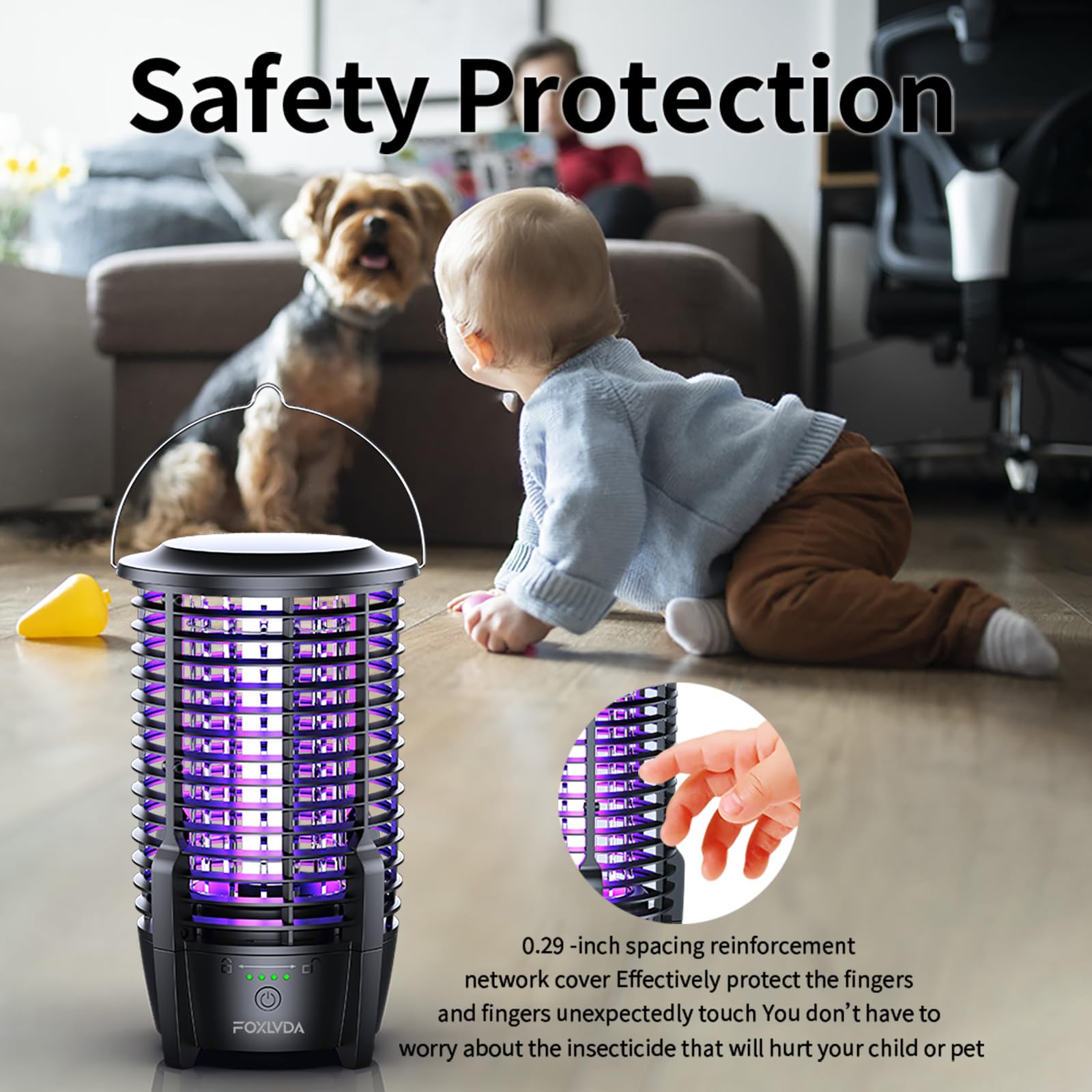 FOXLVDA Bug Zapper, Mückenzapper, 2-in-1, tragbarer und wiederaufladbarer Insektenvernichter mit 3600-mAh-Akku und LED-Nachtlicht, leistungsstarker elektrischer Fliegenvernichter für drinnen und