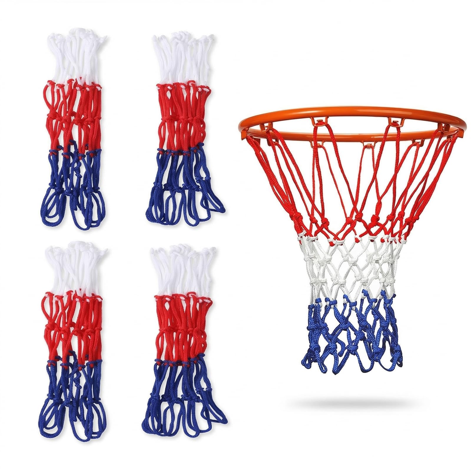 4 Piezas Red de repuesto para baloncesto de tamaño pequeño, para cestas de 20 a 26 cm, 8 trabillas, para intercambiar redes interiores y exteriores