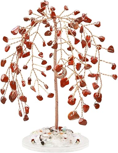 LAIDANLA Árbol de cristal curativo natural de jaspe rojo, árbol de dinero, árbol de dinero, sauce, ágata, alambre de cobre, vida Feng Shui, árbol