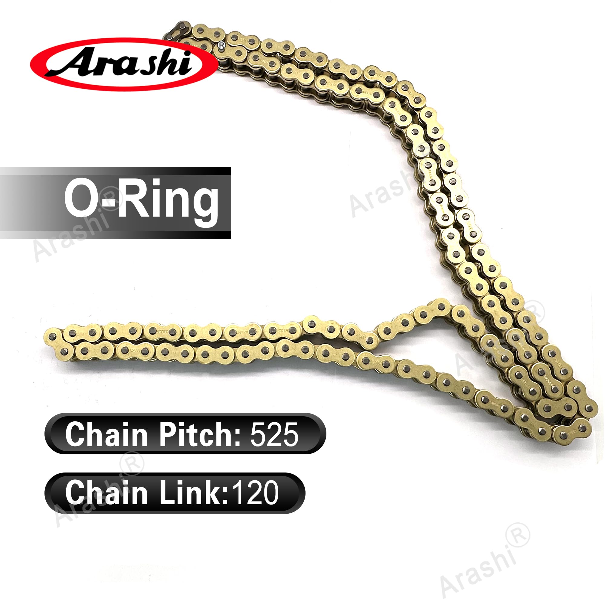 Arashi Cadena de Transmisión O-Ring 525 con 120 Eslabones y Eslabón Maestro de Conexión para​ Suzuki GSXR 750 1998-2024, GSX-8SS 2023-2024, DL1000 Vstrom 1000 2002-2021
