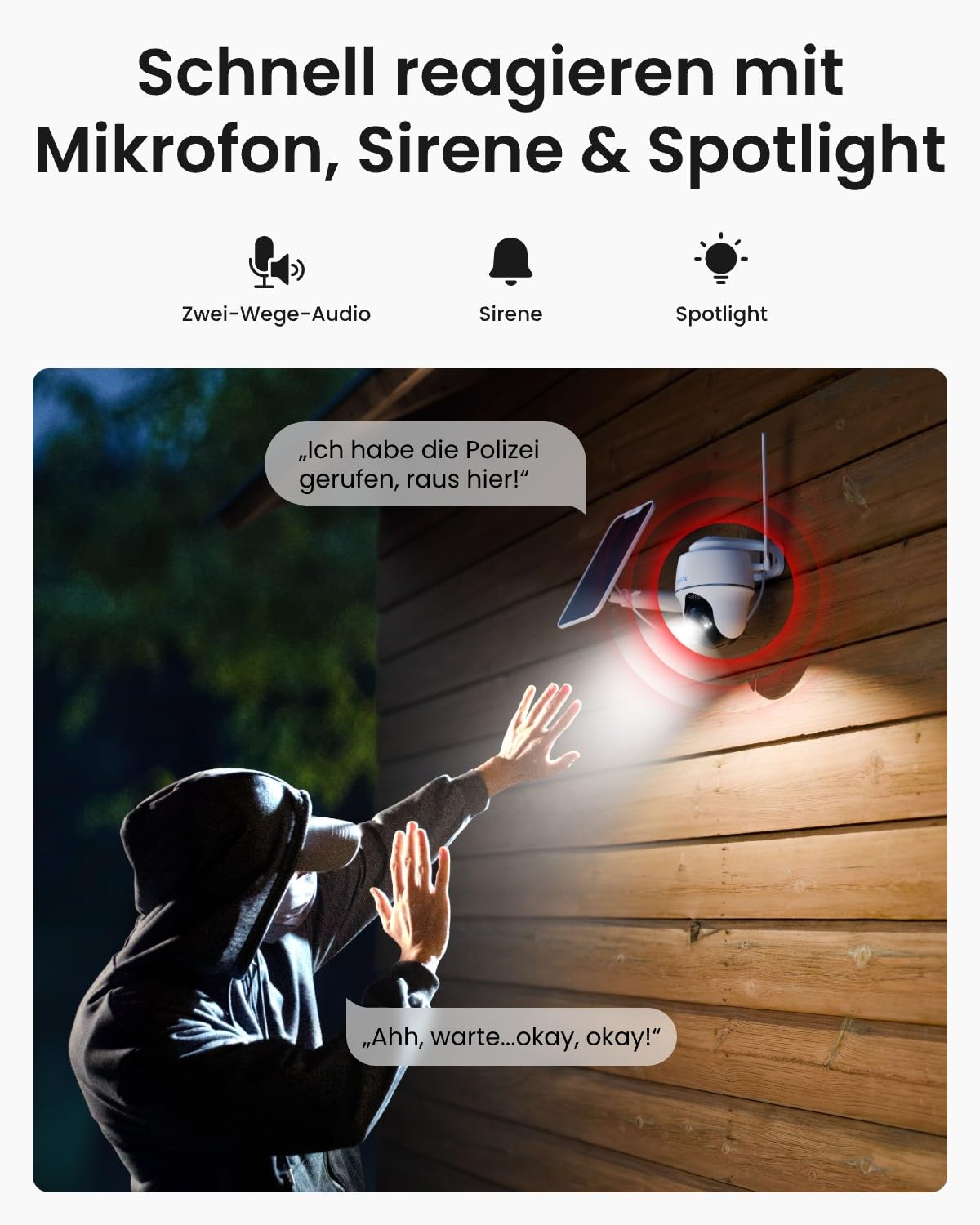 Reolink 3G/4G LTE Überwachungskamera mit SIM-Karte, 5MP 355°/140° PTZ Solar Kamera Outdoor, Farbnachtsicht, Personen/Tiererkennung, Alarmfilterung, Standalone, Go PT Plus+Solarpanel+32GB microSD