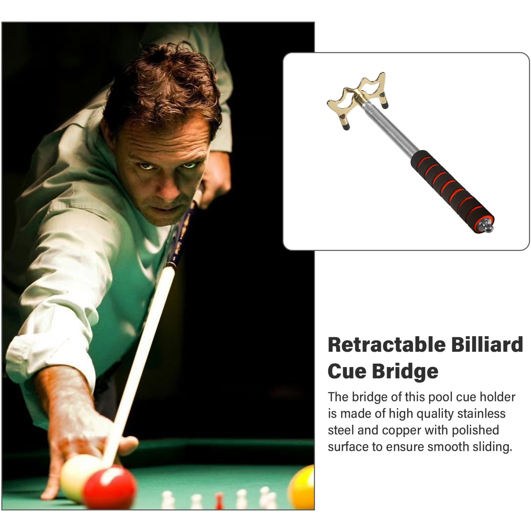 Pool Bridge Stick, rétractable Billards repère avec Une tête de Pont en Laiton pour Le Snooker, Le Jeu, la compétition