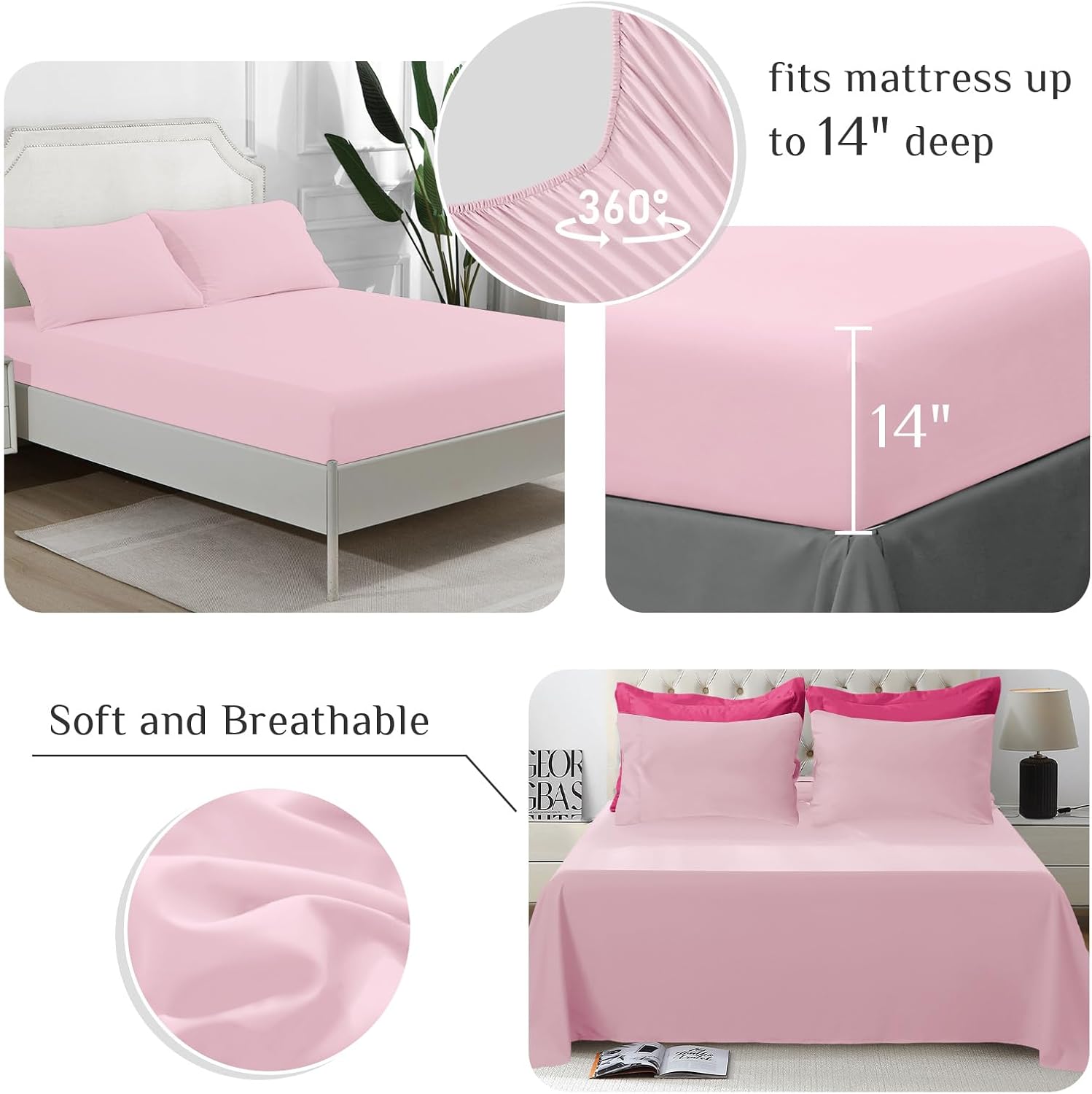 JOLLYVOGUE Twin Comforter Set, Ultra-Soft Bed in a Bag Twin Size 5 Pieces, Oeko-TEX Certified Bedding Set with Down Alternative Comforter, Sheets, Pillowcases & Shams, Hot Pink & Baby Pink - Image 4