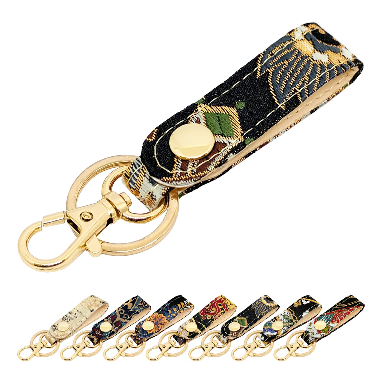 leo&aoi Nishijin Weave Key Ring Gold Brocade Keychain Snap Button Belt-Style Bag Charm Japanese Pattern Traditional Key Ladies Men's Tsukikage : Clothing, Shoes & Jewelry