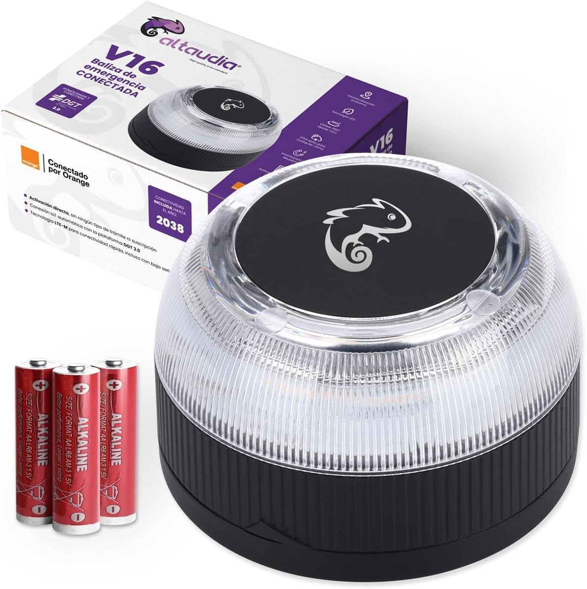 Luz Emergencia Coche - Baliza con Geolocalización Homologada DGT V16 - Luz avería coche Visibilidad 1Km - Obligatoria enero 2026