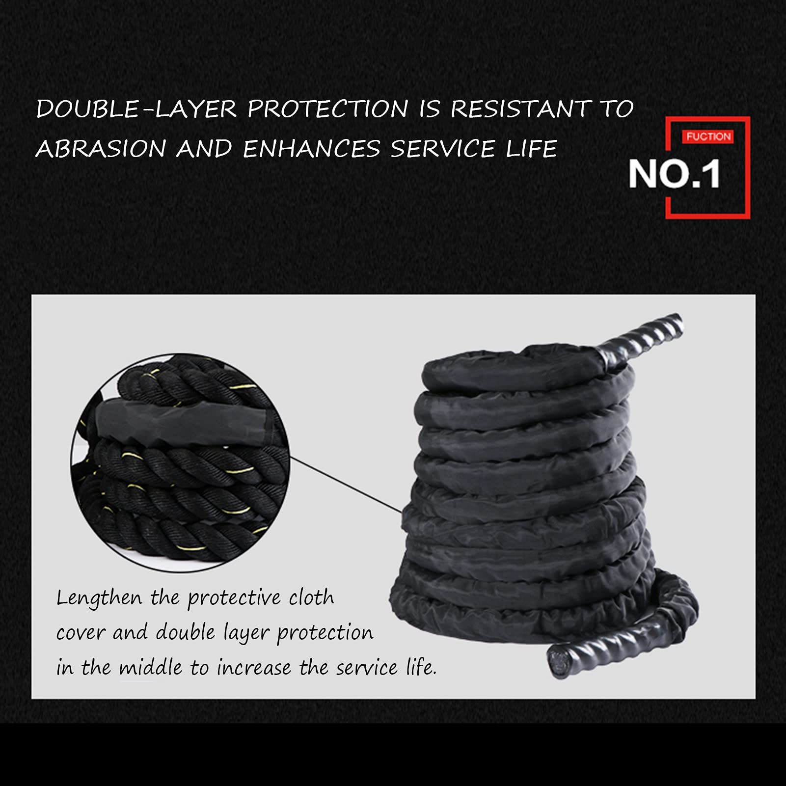 9M/12M/15M Battle Rope, Kampfseil mit Schutzhülle, Schwere Trainingsseile 38mm, Welligkeitsseil für Fitnessstudios für Krafttraining Fitnesstraining (Size : 9m)