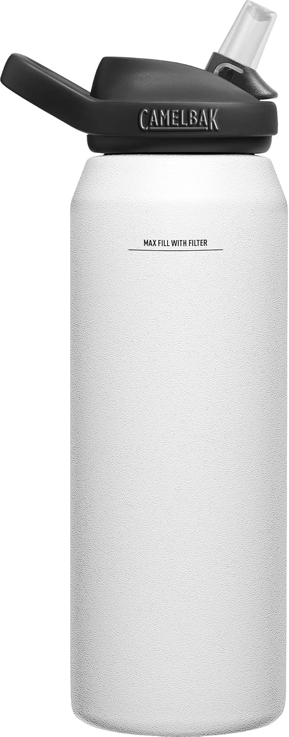 CamelBak eddy+ Water Filter Water Bottle by LifeStraw Integrated 2-Stage Filter Straw - For Hiking, Backpacking, Travel, and Emergency Preparedness - 32oz Vacuum Insulated Stainless Steel, White White 32 oz