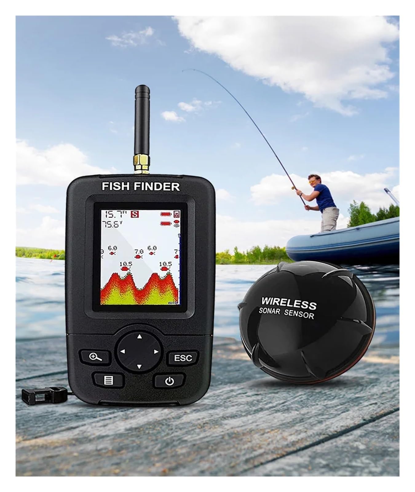 Cámara de Pesca, Buscador de alertas de Pesca con Sonar, portátil, inalámbrico, for océanos, ríos y Lagos, ecosonda portátil con Pantalla LCD