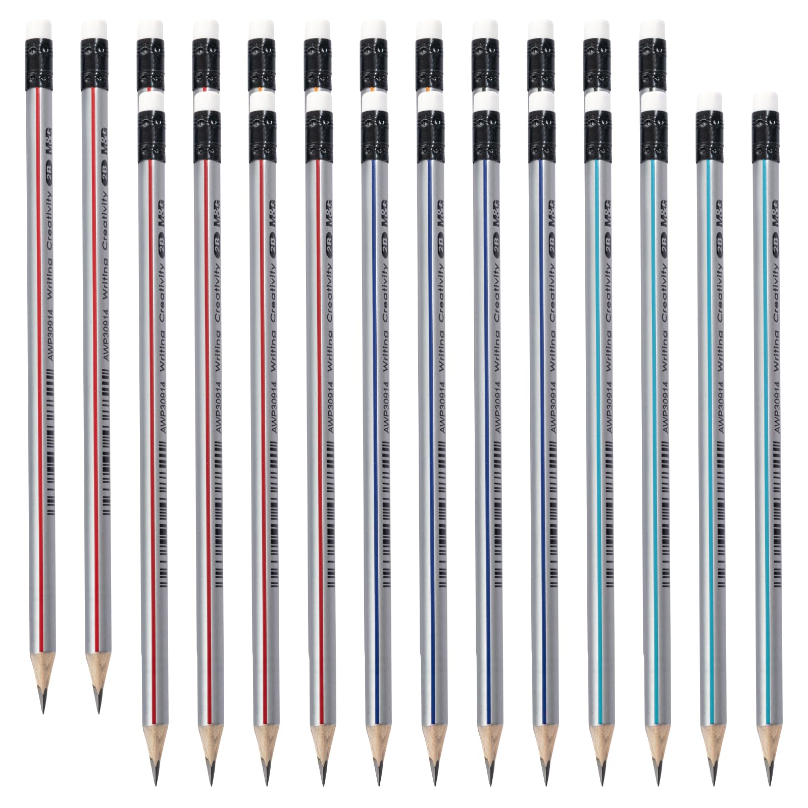 M&G Triangle 2B Pre-Sharpened Wooden Pencils, 24 Pack with Erasers, Ideal for Schools, Offices, and Homes