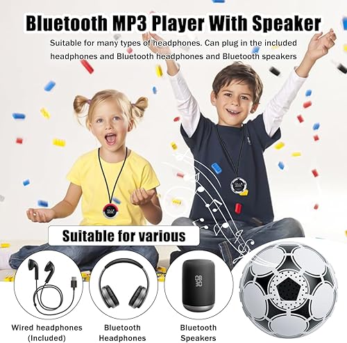 Miniatura 7 de Reproductor de MP3 de 64 GB para niños, reproductor de MP3 con Bluetooth 5.0, mini reproductor de música de balón de fútbol, compatible con altavoz,
