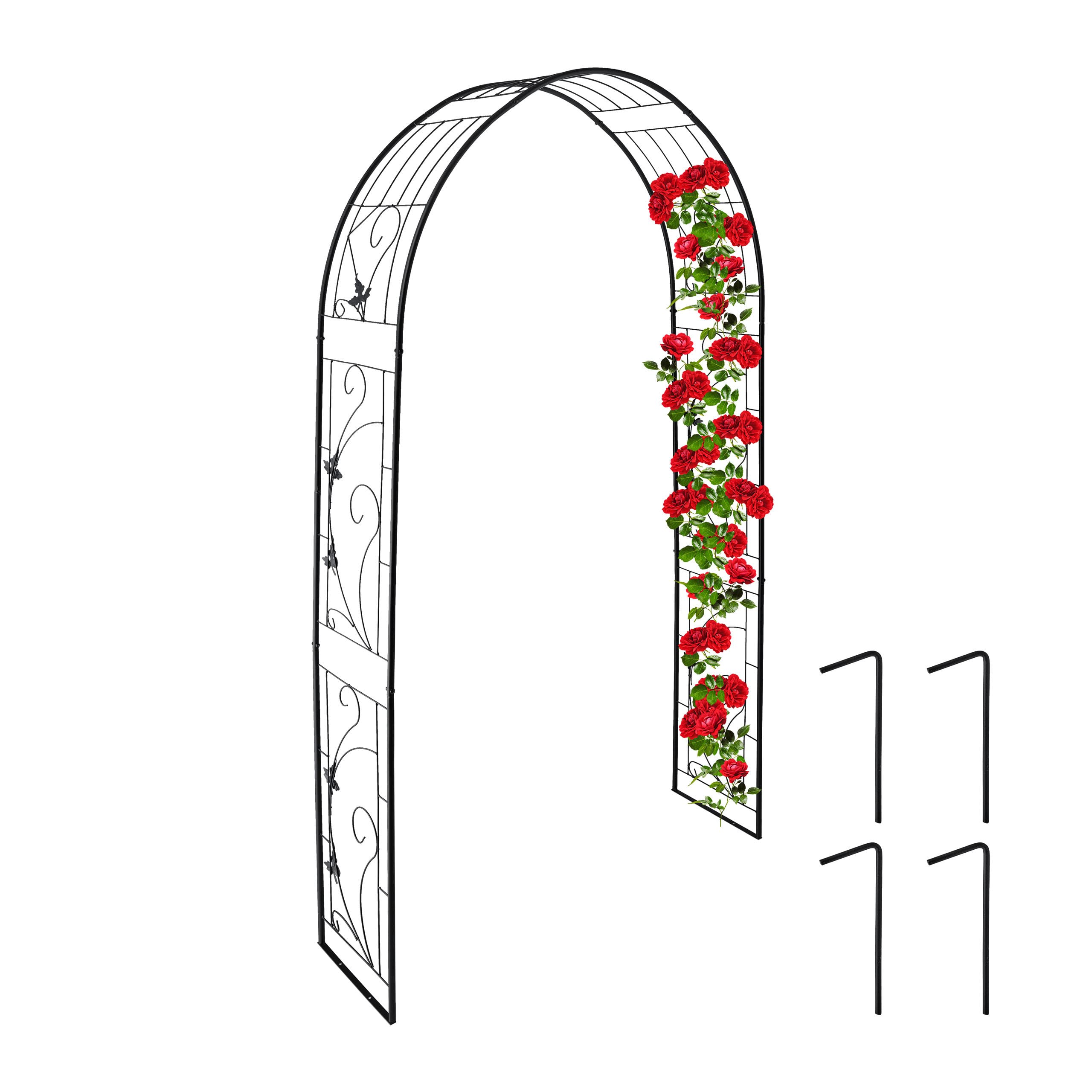 Relaxdays Arche à rosiers, métal, Portail de Jardin, HxLxP : 216 x 125 x 36 cm, tuteur pour Plantes grimpantes, Noir