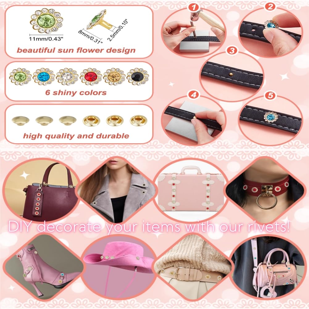 Amazon.com: WADORN 120 Sets Rhinestone Rivets Studs, 11mm 6