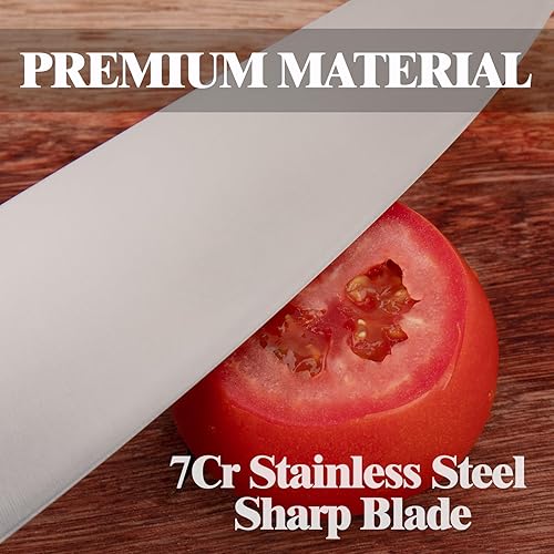 Miniatura 3 de Cuchillo de chef de 8 pulgadas, acero inoxidable 7Cr, mango de madera de Pakkawood, herramientas de cocina de espiga completa con triple remache