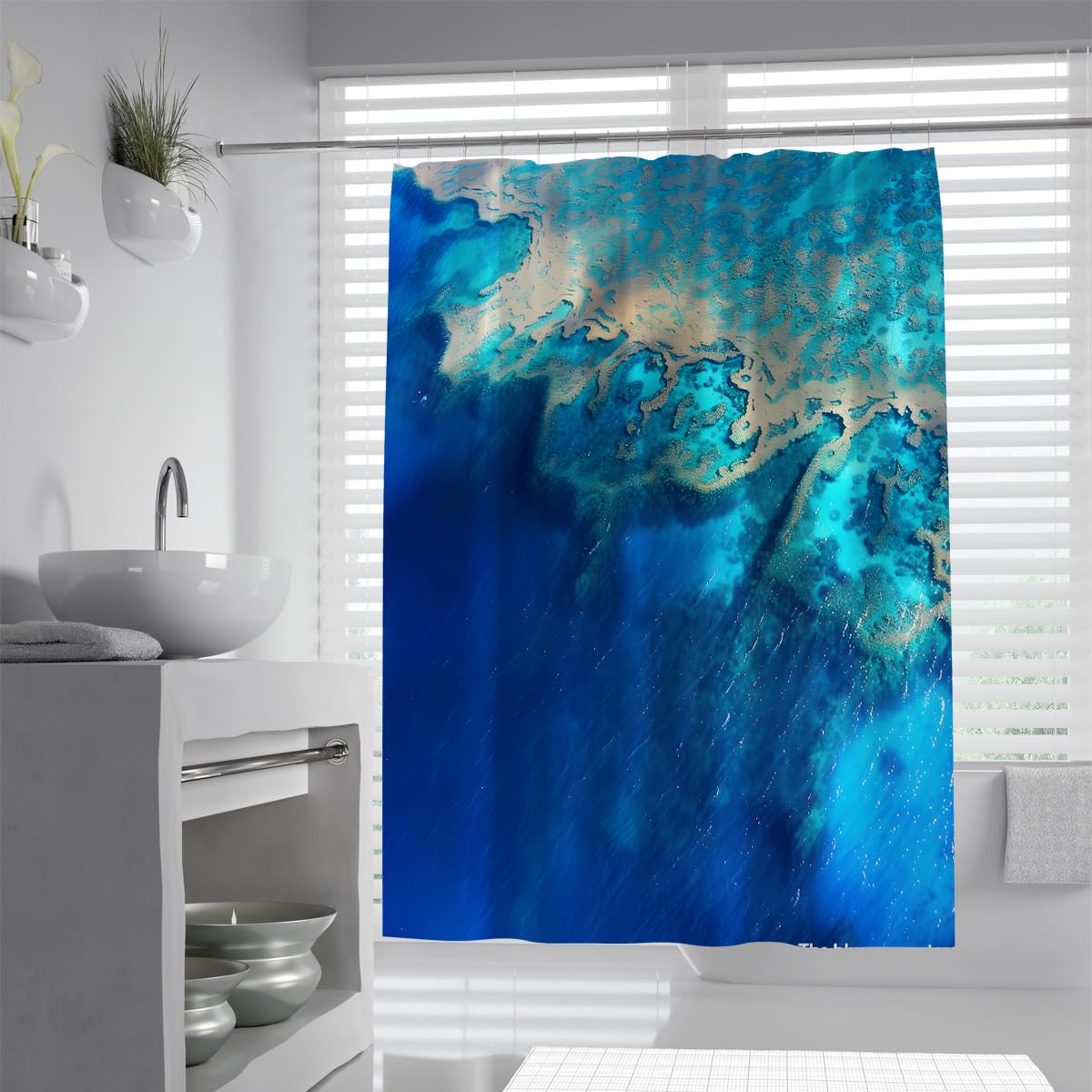 Rideau de Douche Salle de Bain Abstrait Bleu océan W200xL200 cm