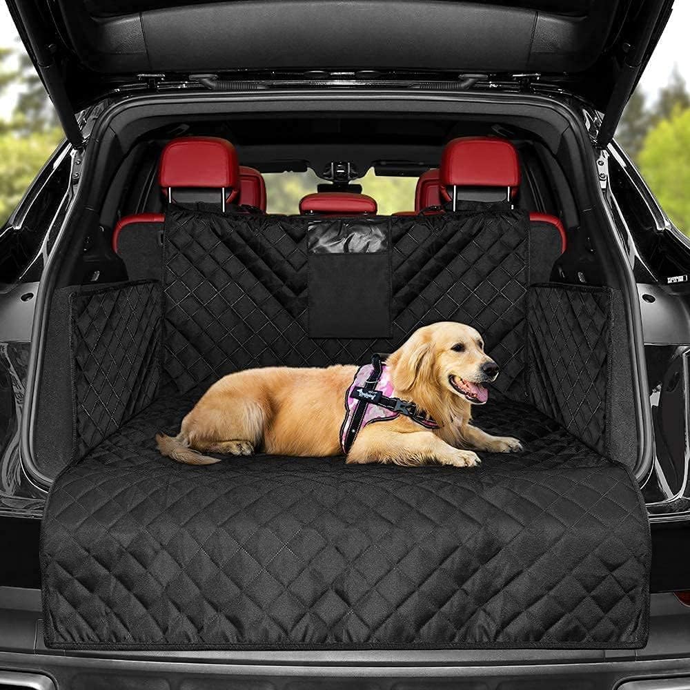 AbaqKalza Dog Trunk Cargo Liner Waterproof Pet Car SUV Seat Cover with Sides - Nonslip Large Floor Mat for Dogs Cats Duable Oxford Car Back Seat Cover with Bumper Flap Protector Universal Fit (Black)