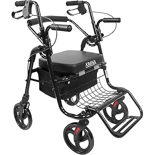 KMINA - Rollator Wheelchair Combo, 2 in 1 Rollator Walker & Transport Chair, Rollator Walker Wheelchair Combo, Folding Rollator Walker with Seat for Seniors, Dual Rollator Transport Chair