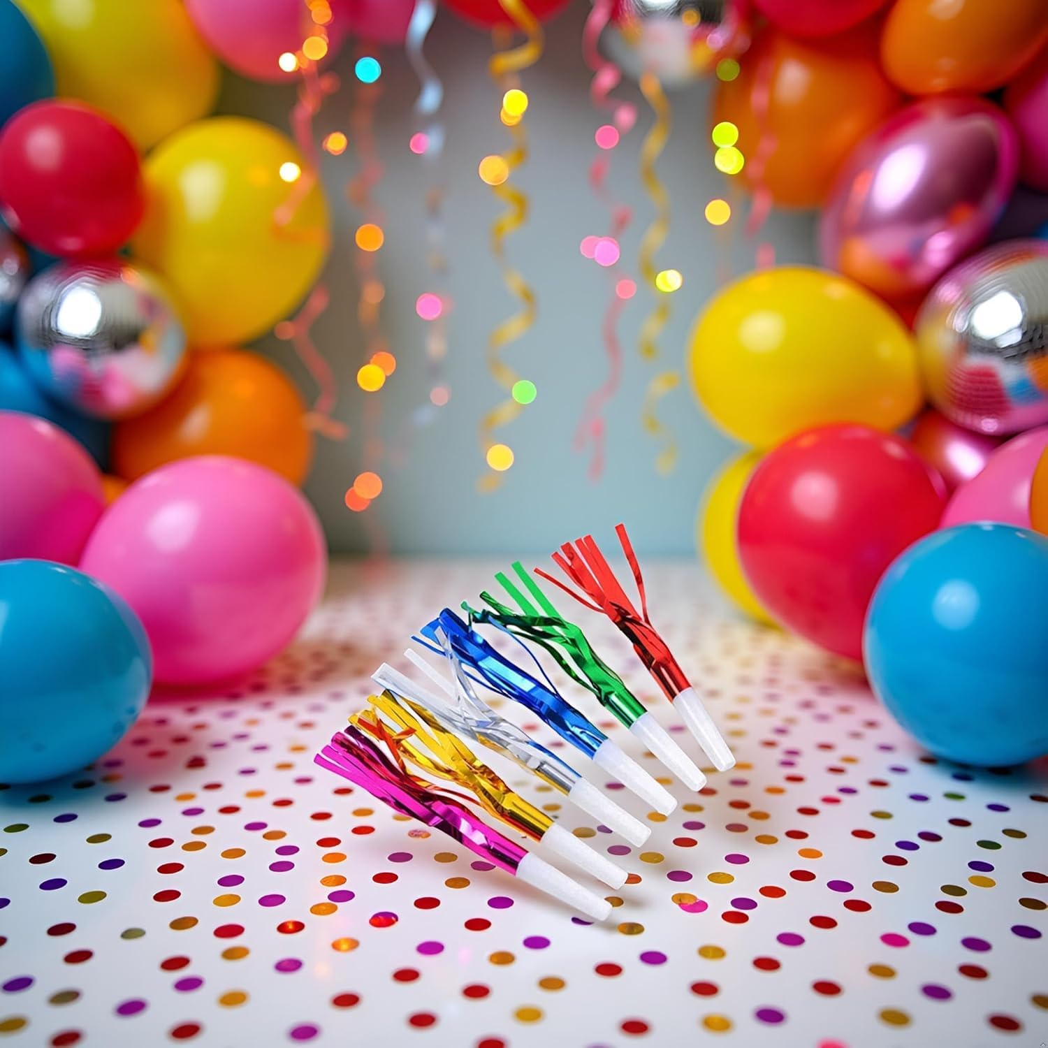 24 Pcs Random Color Metallic Noise Makers Party Blowouts Whistles Glitter Fringe Noisemaker Party Supplies Blowouts for Party Sport Games - Image 2