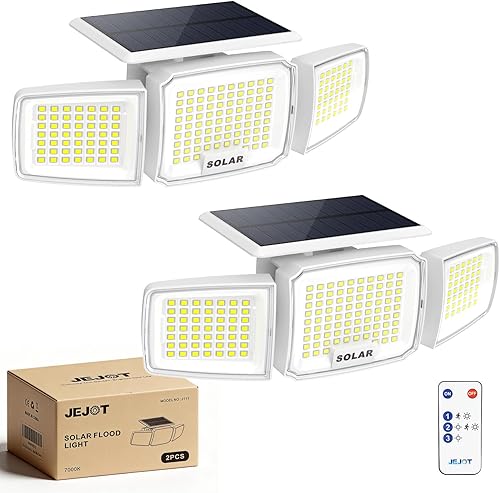 Miniatura 19 de Luz solar de seguridad para exteriores LED súper brillante con control remoto, luz de inundación con sensor de movimiento de radar, 3 cabezales gran
