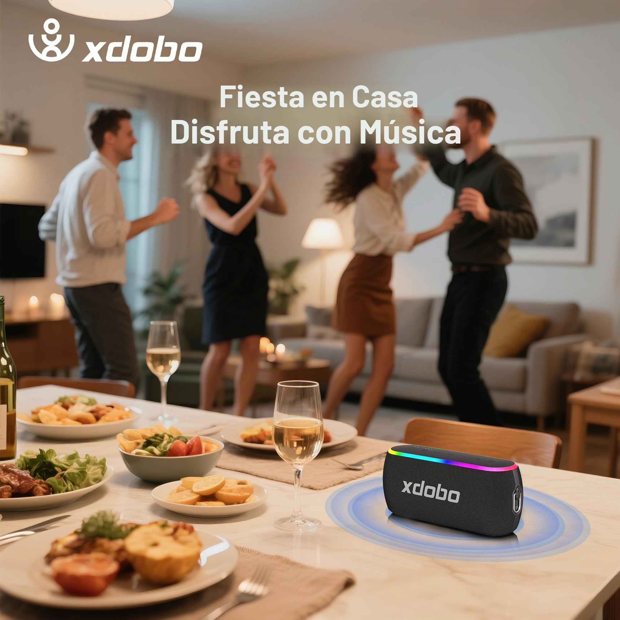 xdobo X8 III Altavoz Bluetooth portátil, 60 W con luces RGB, sonido envolvente TWS, tipo C
