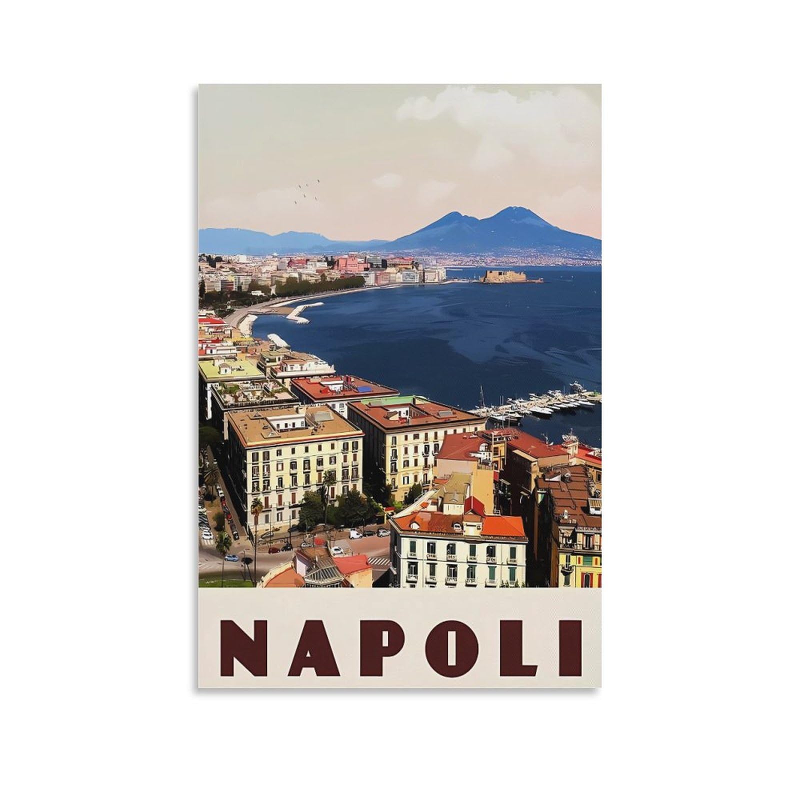 Orbana Unframe-Style Napoli Italy Vintage Travel Posters 12X18inch(30X45cm) Canvas Print For Living Room, Bedroom, Dorm, Home, Office Wall Decoration