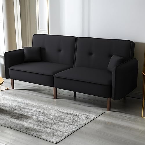 Miniatura 1 de TMEOSK Sofá cama tipo futón convertible, moderno con 3 respaldos ajustables y 2 almohadas, sofá biplaza reclinable con bolsillos de almacenamiento y