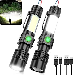 USB Rechargeable Flashlight, LED Magnetic Flashlights Super Bright Tactical Flashlights with Cob Sidelight Waterproof Zoomable 6 Modes USB Rechargeable for Camping Emergency
