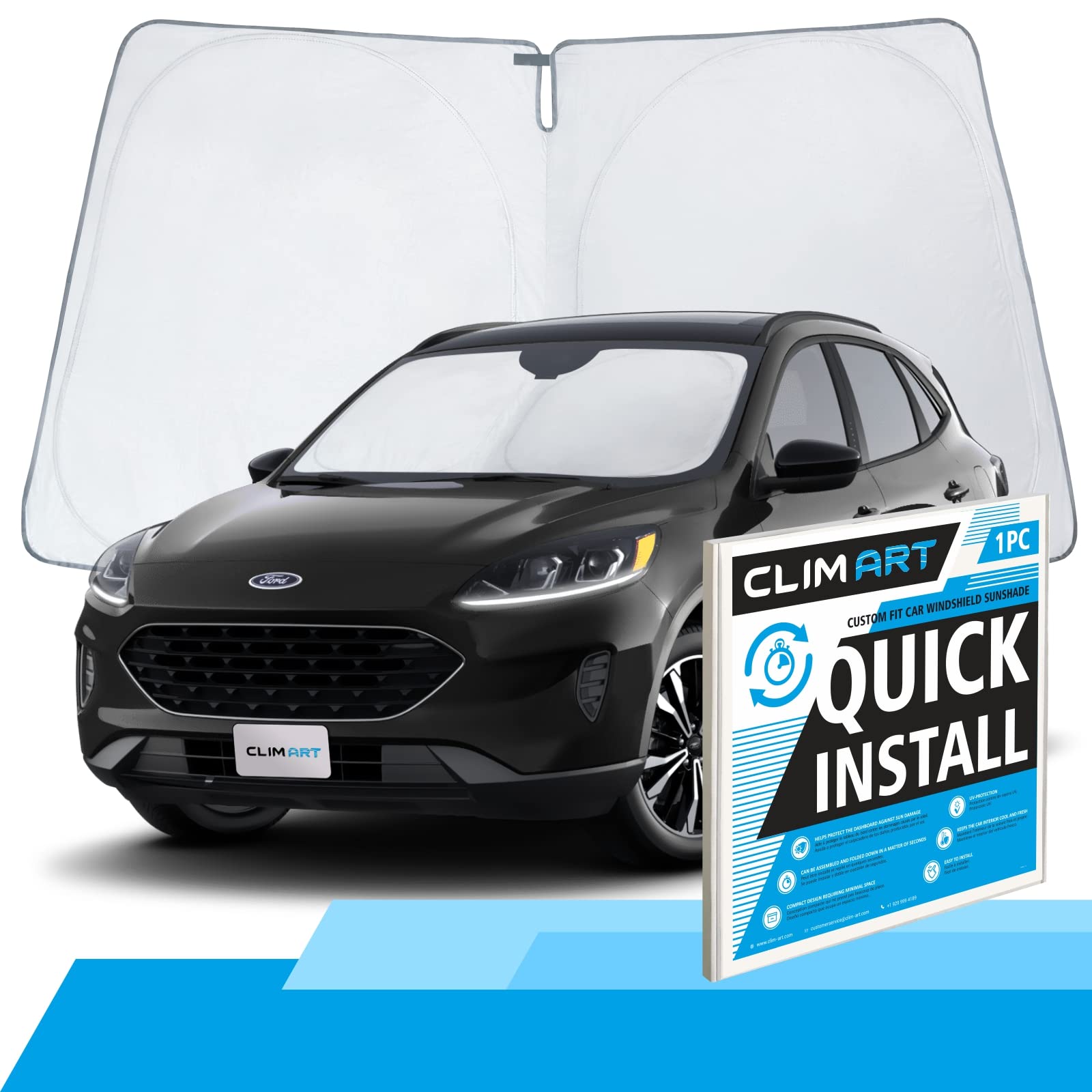 CLIM ART Windshield Sun Shade Compatible with Escape 2020-2023 - Custom-Fit Foldable Car Sun Shade - Car Sunshade - Vehicle Sun Protector - Front Auto Windshield Cover, Car Windshield - WS6011