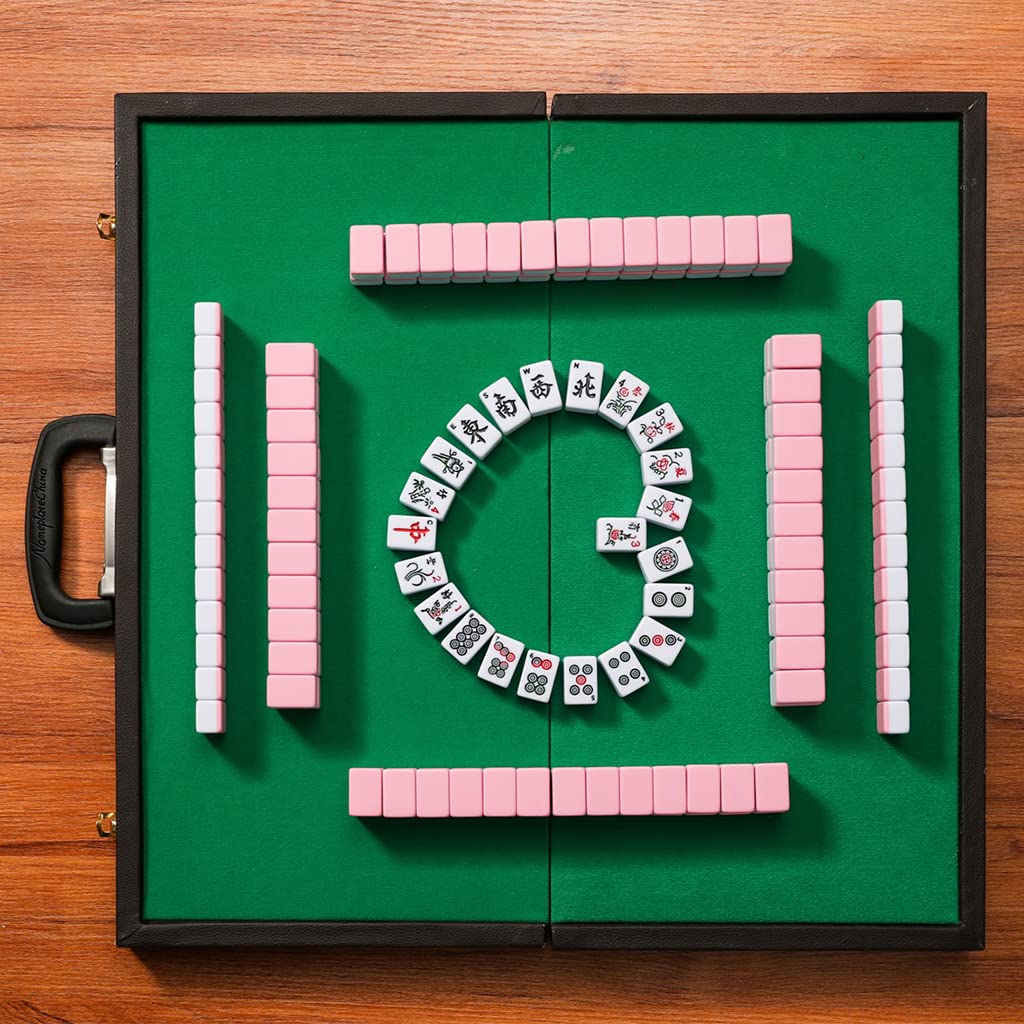 Chiński mahjong zestaw mahjong składany stół mahjong, mały podróżny zestaw mahjong 144 płytki melaminowe na podróż imprezę rodzinną gra prezent,kolor: A, rozmiar: 26 x 18 x 14 mm