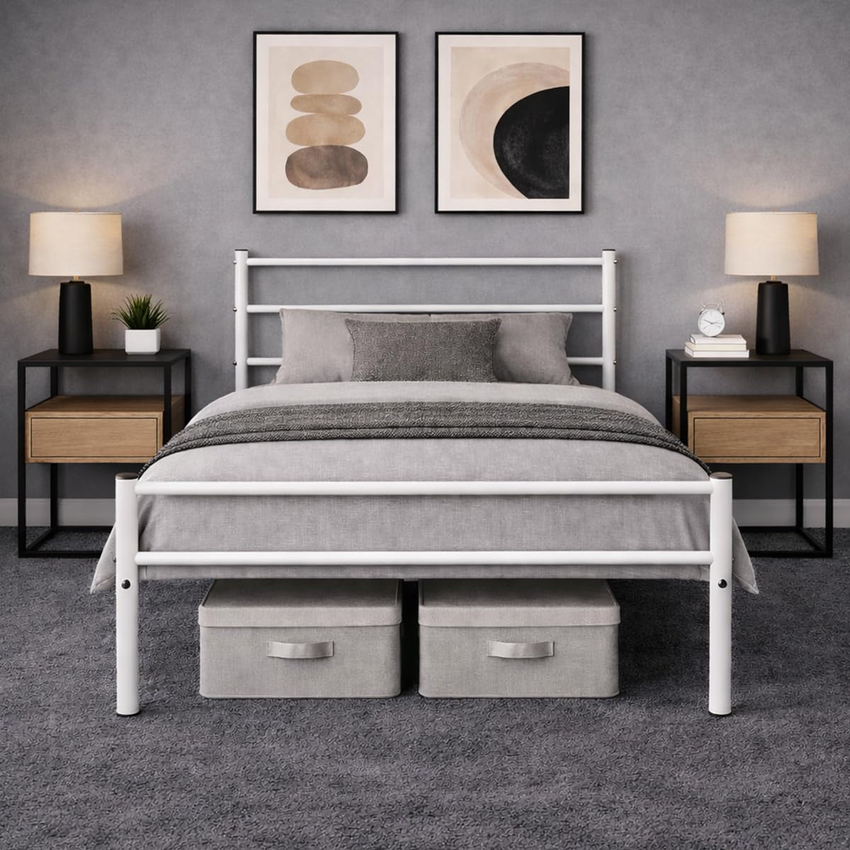House Of Home Single Metal Bed Frame – Extra Strong Construction, with Underbed Storage, Reinforced Support Bars, and Easy Assembly - White