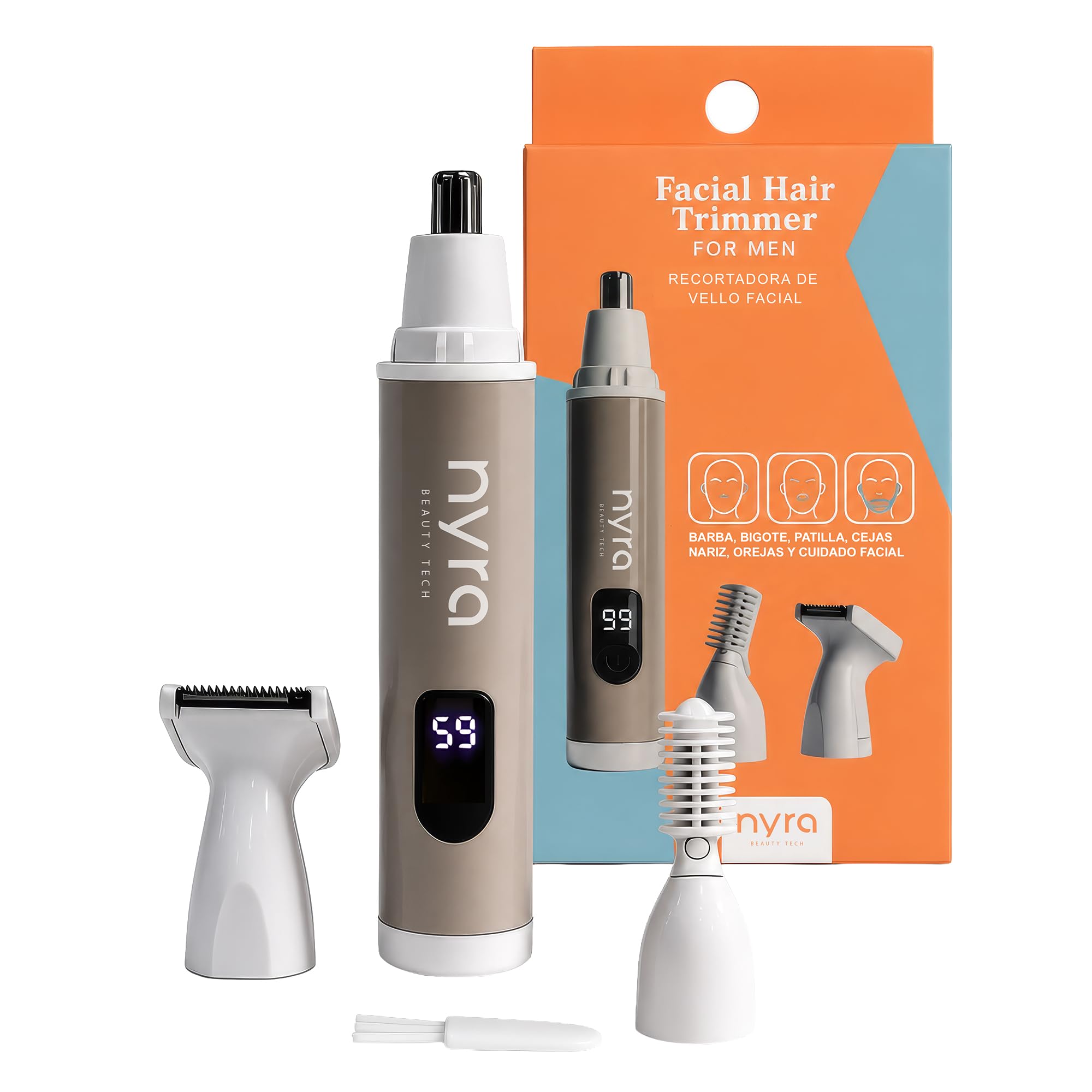 Nyra Facial Hair Trimmer Trimmer 360° - Lama ad arco anti-tiraggio, motore 9000rpm silenzioso, batteria USB 3,7 V/300 mAh | naso, orecchie, sopracciglia e barba, per uomo e donna