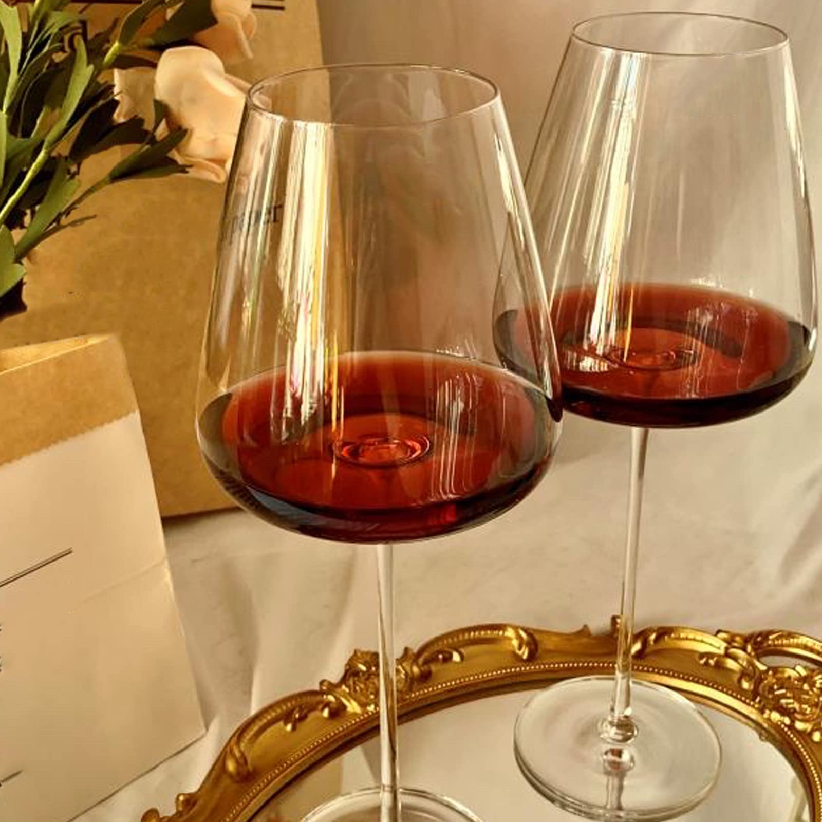 Set di 2 bicchieri da vino rosso in cristallo soffiato a mano, stelo lungo, grande capacità, per degustazione di vino, per matrimoni, anniversari, Natale, eleganti calici per occasioni speciali (680