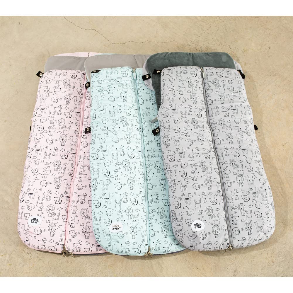 Saco Silla de Paseo Universal Saco Polar de Invierno, Desmontable con cremallera, Cabezal ajustable, transpirable e Impermeable Saco de Abrigo para bebé(Animales verde)