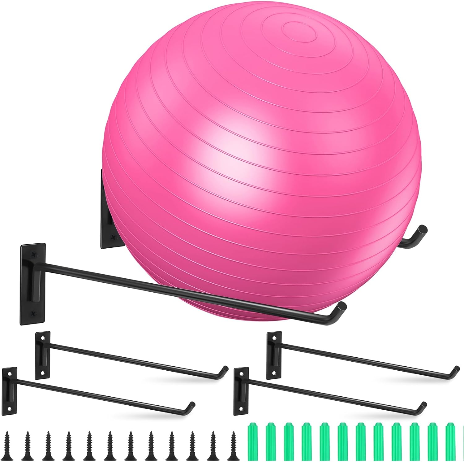 Threan 15.3 Inch Yoga Ball Holder Wall Metal Mounted Storage Display Storage Ball Rack, Exercise Mat Wall Hanger Hooks for Yoga Basketball Volleyball