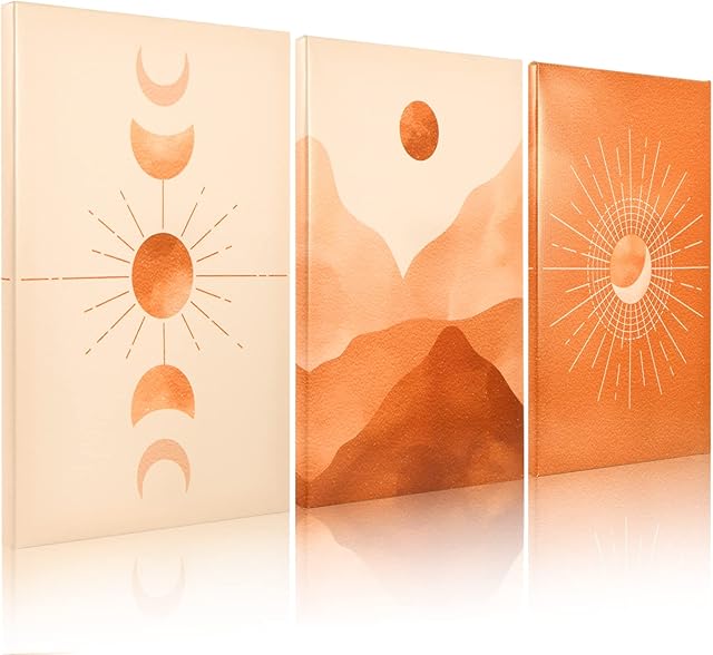 Eptbsdu Boho Wall Art, Set of 3 Boho Posters Minimalist Geometric Sun Canvas Boho Wall Decor| Abstract Line Art | Mid Century Modern Art Print for Living Bedroom Kitchen Office Decoration, 12x16In