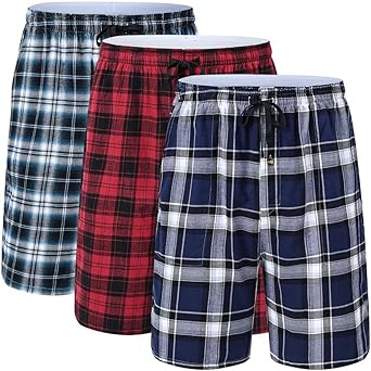 yuyangdpb Men’s 3-Pack Woven Pajama Short Cotton Plaid Sleepwear Shorts Button Open Fly for $33.99 at Amazon
