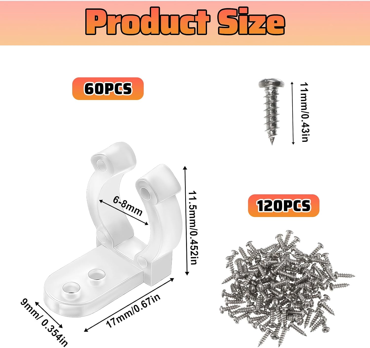 60PCS Rope Light Clips Invisible Rope Light Mounting Clips and 120 Screws