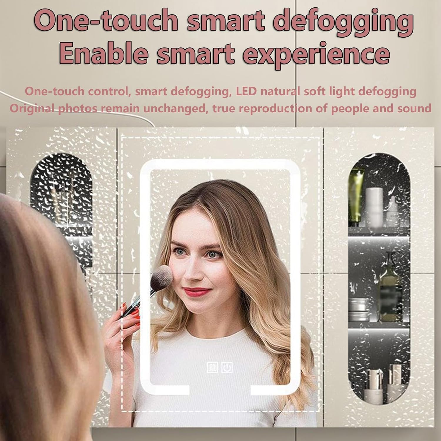 Wall-Mounted Mirror Cabinet for Bathrooms, Hd Explosion-Proof Anti-Fog Makeup Mirror Cabinet, Touch Button Control, Transparent Glass, Modern, Led Lighting, Bathroom Storage Medicine Cabinet
