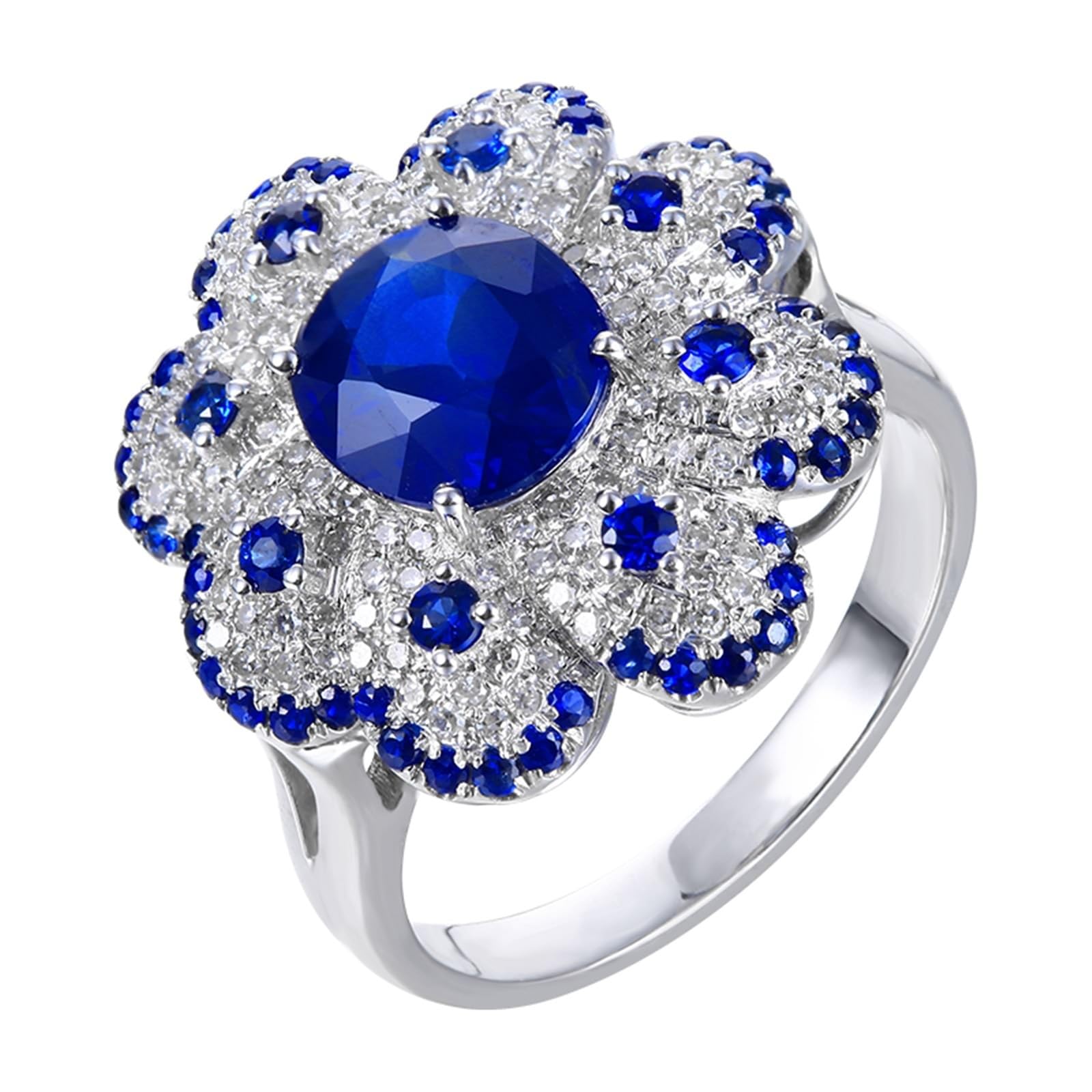 Bague de fiançailles ovale en or blanc 18 carats avec saphir bleu de 2,68 carats et diamant pour femme