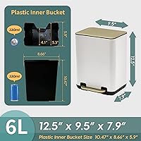 Vista 6 de SunnyPoint Cubo de basura pequeño de 6 litros (1.58 galones) con cubos interiores de plástico; baño rectangular, oficina, cocina y dormitorio, paso