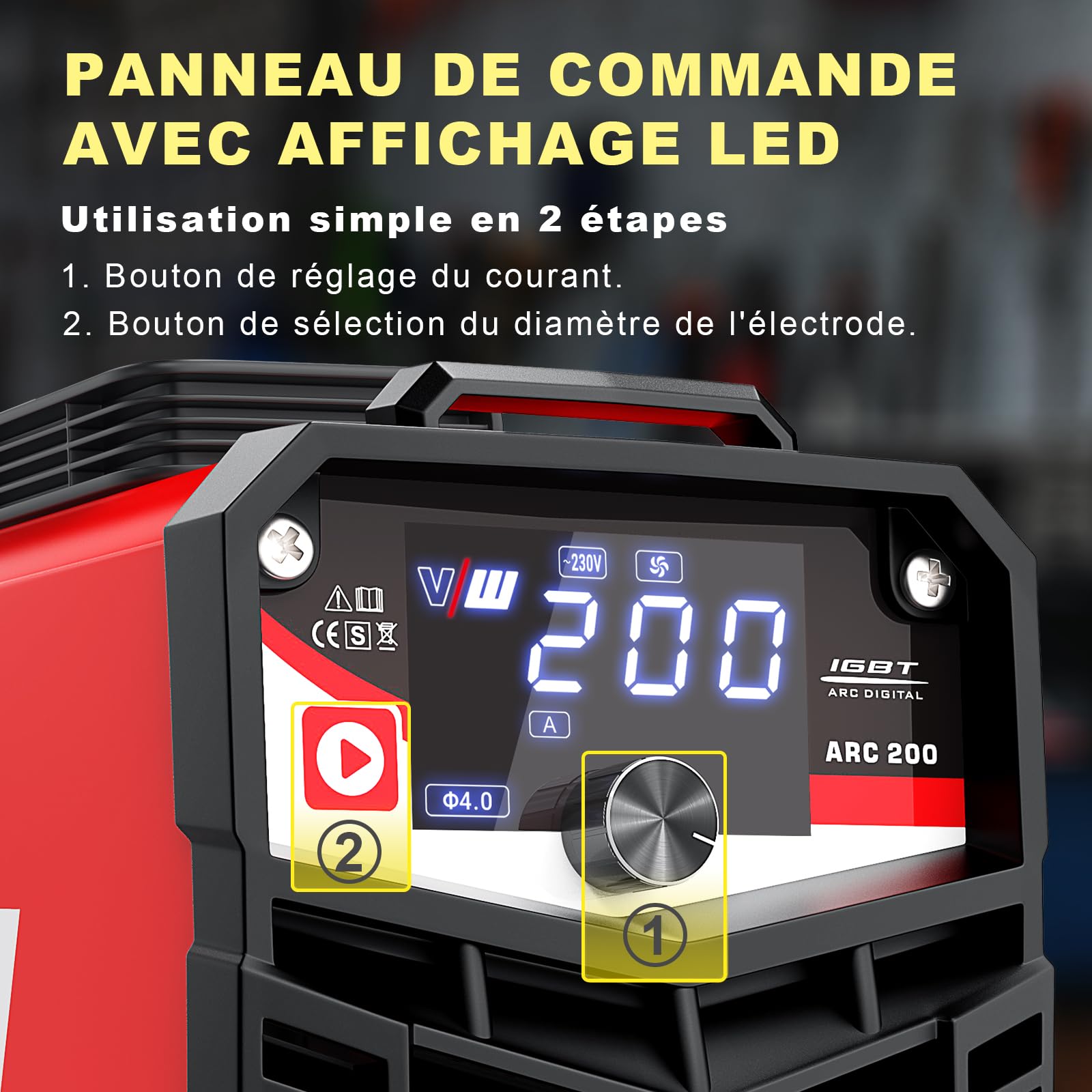 VECTOR WELDING Poste à Souder Inverter d'électrodes 200 A, Soudure d'électrodes MMA/STICK avec écran LED, MMA/STICK, IGBT, kit de soudure ARC 200