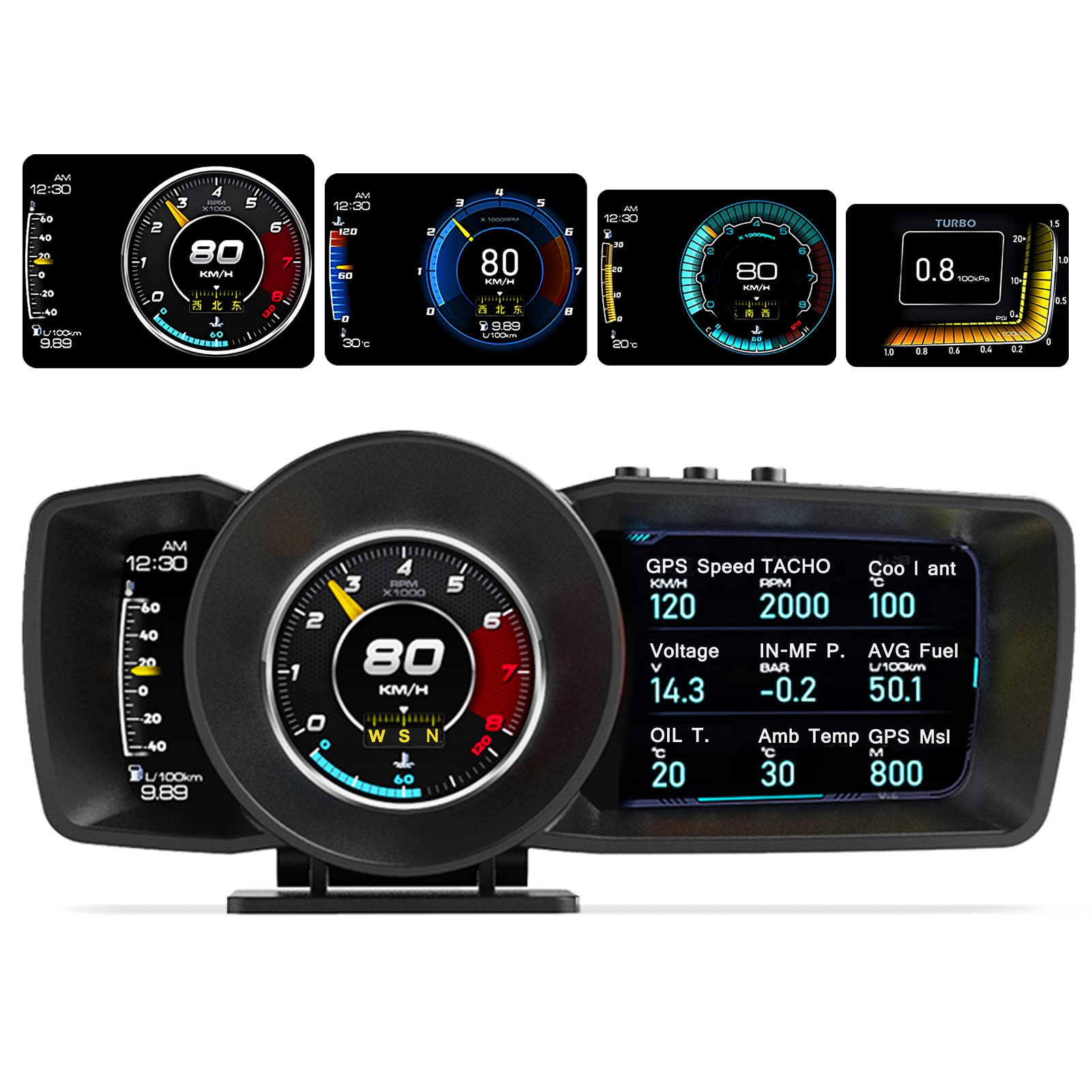 Buy Car HUD Display, GPS+OBD2 Dual System LCD Gauge Display Instrument