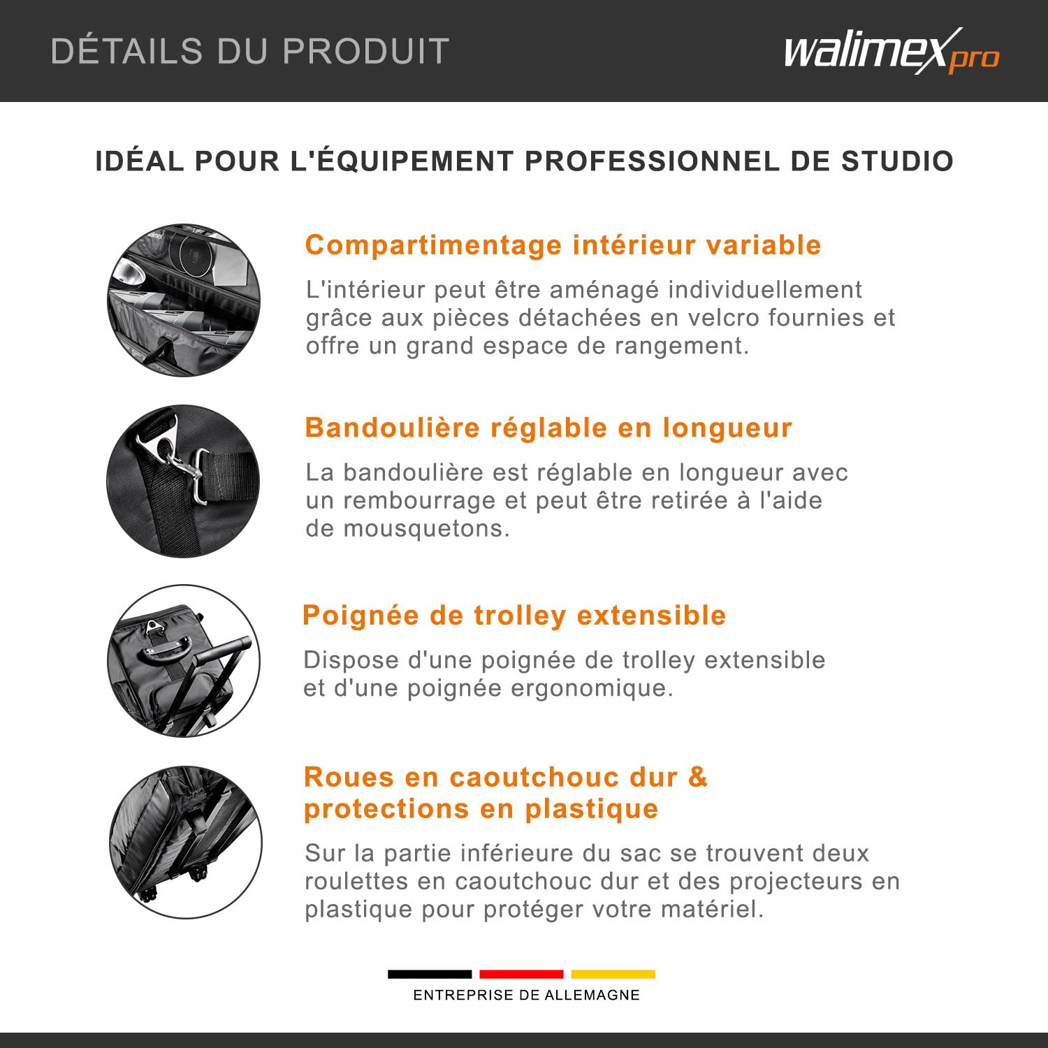 Walimex Studio Trolley XL (incl. poignée de chariot extensible, bandoulière rembourrée, division intérieure variable), noir