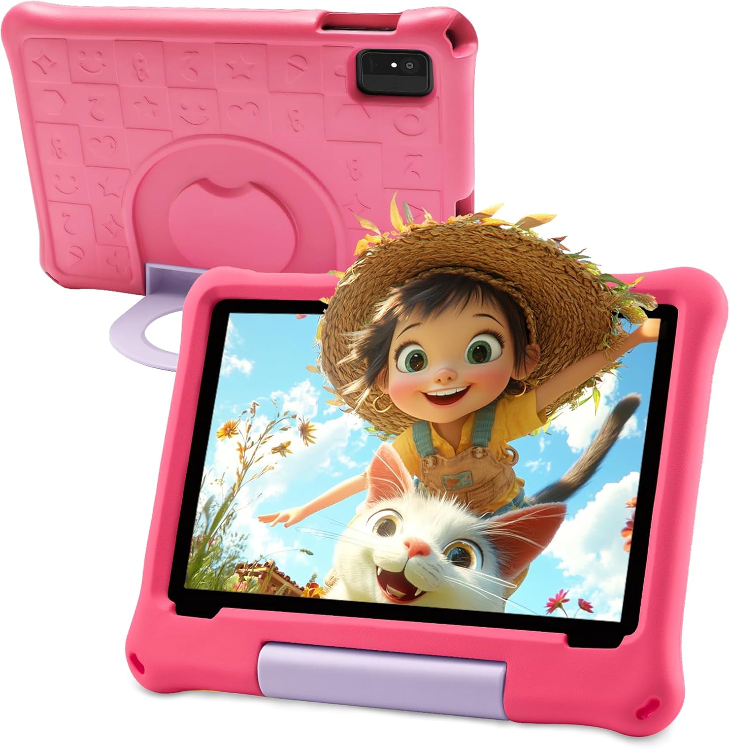 Kids Tablet 10 Inch - Android 15 Tablet for Kids, WiFi 6, Octa-Core, 8GB RAM 64GB ROM, 5000mAh, GMS, Android Tablets with Parental Control (Pink with EVA Case)