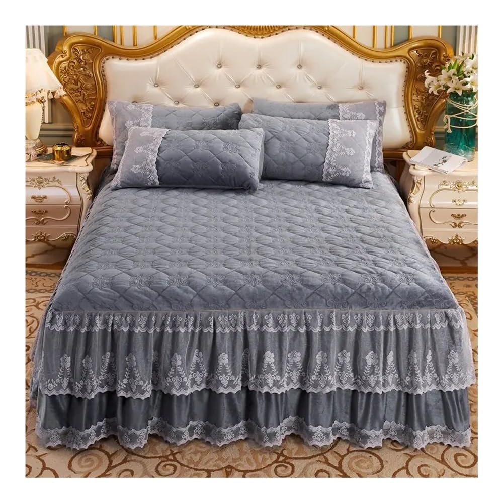 Coperta spessa trapuntata in peluche, tinta unita, queen size, principessa, velluto di cristallo, pizzo, gonna non inclusa, federa (F,1 pezzo 200 x 220 x 45 cm)