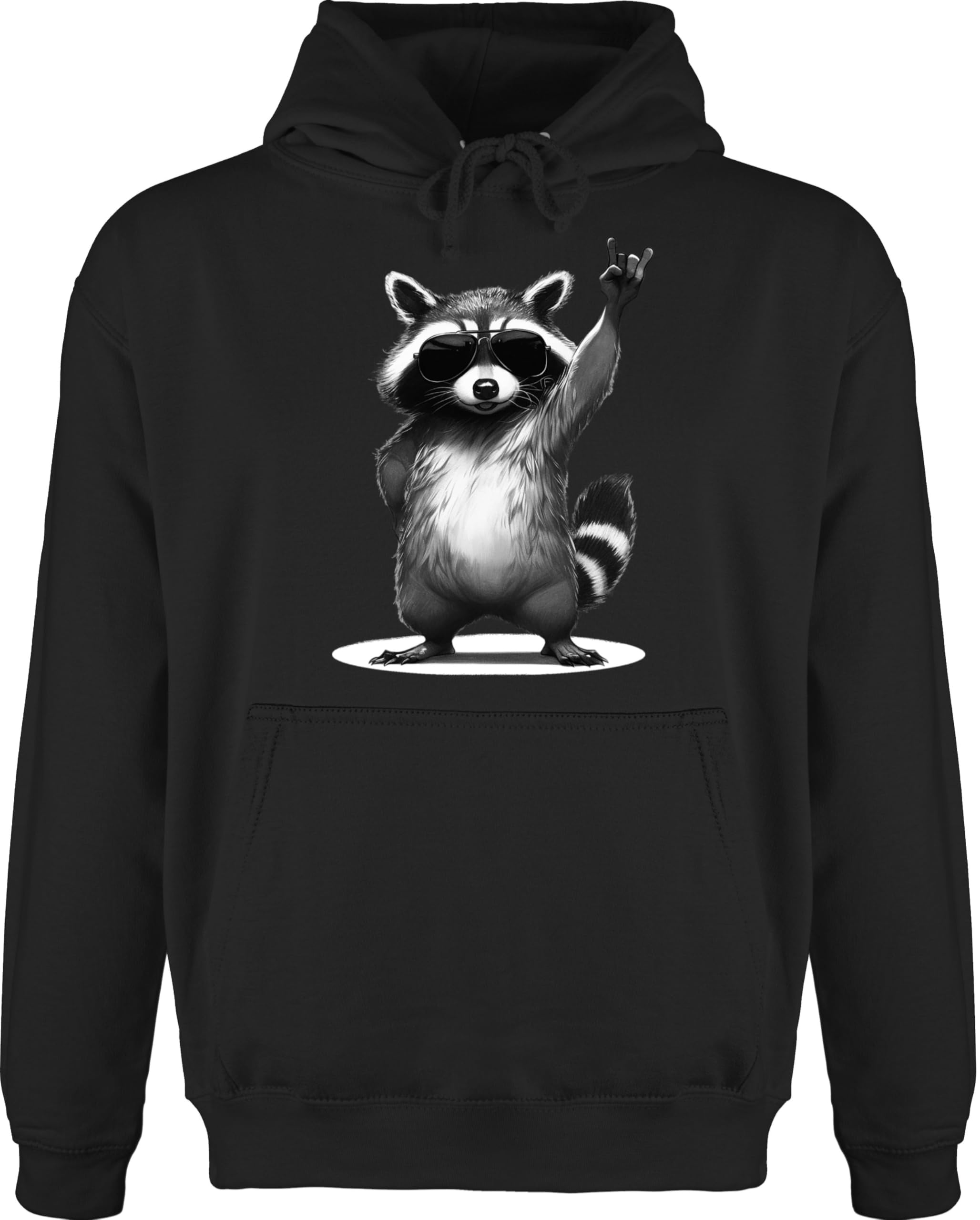 Shirtracer - Hoodie Herren Pullover Männer - Retro Waschbär Rocker lustig I Lustiges Rock Musik Geschenk Waschbären I Funny Rock Star Raccoon Geschenk Metal Racoon