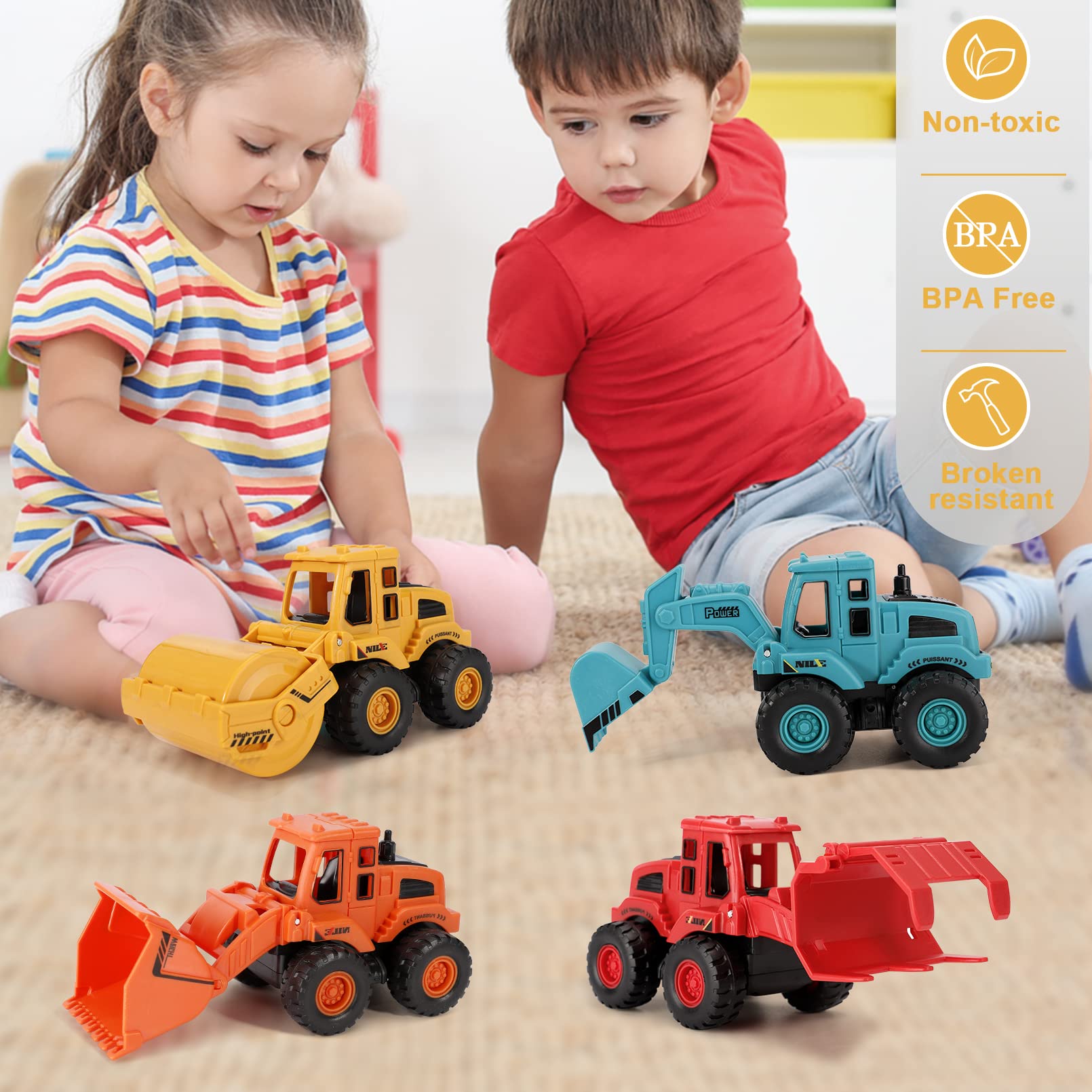 4 juguetes de construcción, camiones de construcción accionados por fricción, camiones de arena, juguetes para exteriores con excavadora, camión rodante, regalo para niños de 3, 4, 5, 6, 7, 8 años 4