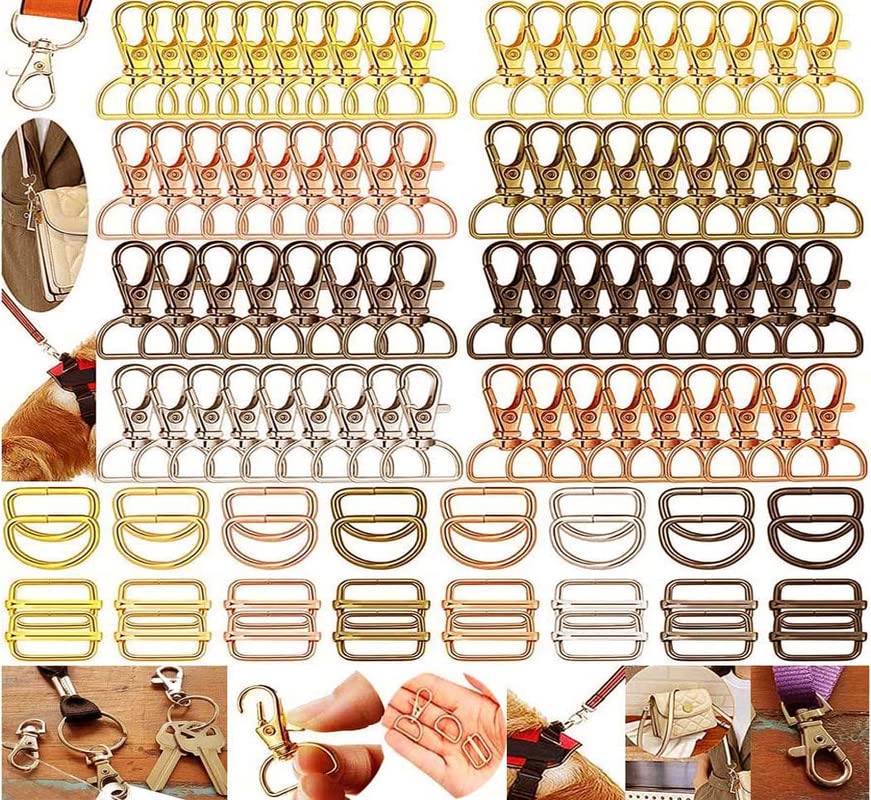 Image of DIY Crafts 50 Sets, Silvery Bright, Swivel Clasps with D Rings Slide Buckles Set Lanyard Snap Hooks Keychain Clip Hooks D Keychain Rings Lobster Claw Cla(50 Sets, Silvery Bright)