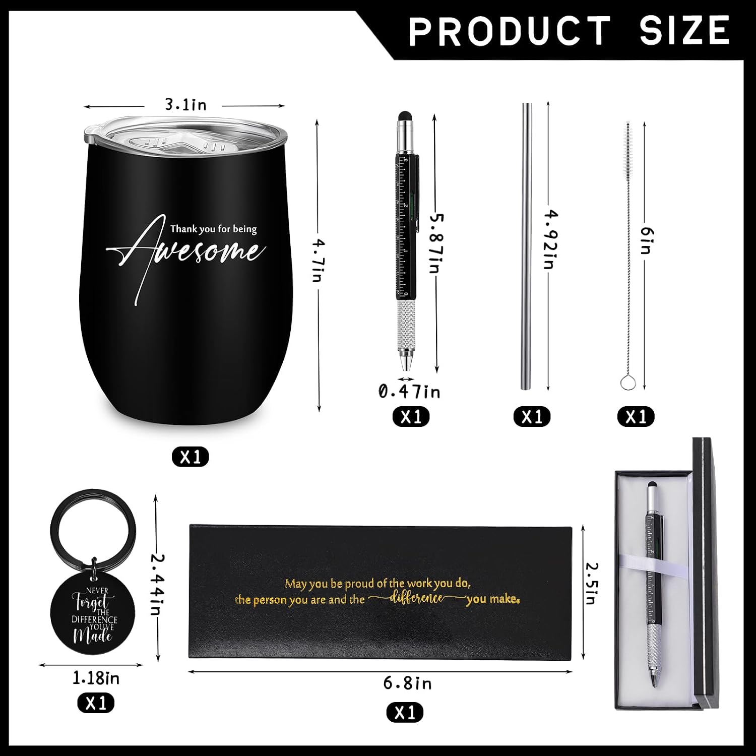 Teling Thank You Gift for Men Father's Day Favors Employee Appreciation Gift 12 oz Stainless Steel Tumbler Metal Ballpoint Pen with Box Inspirational Keychain for Father Dad Male Teacher(Black)